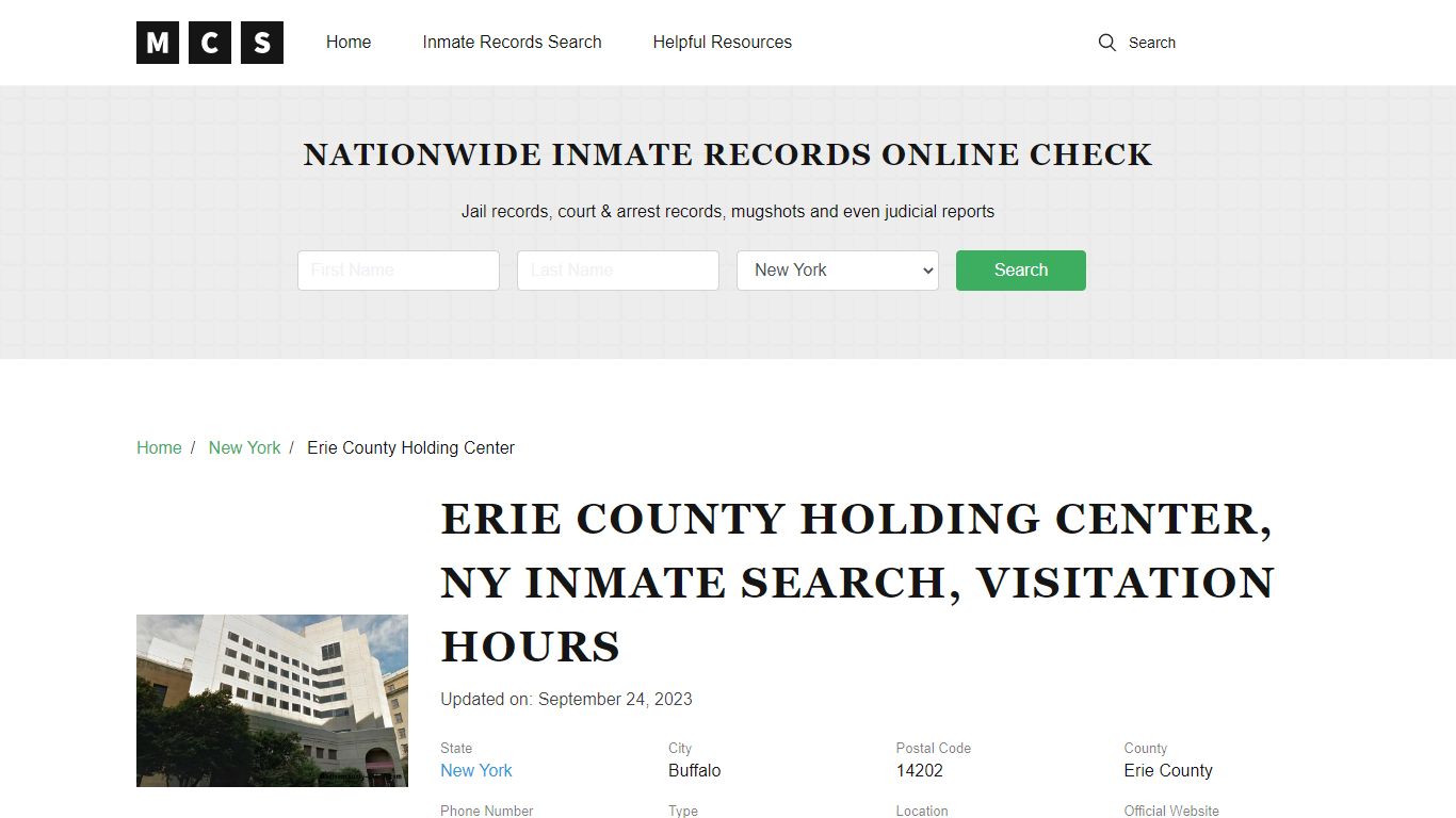 Erie County, NY Jail Inmates Search, Visitation Rules